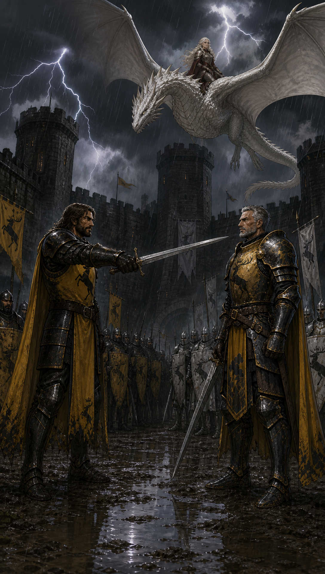 Update: 'show aegon before he started the war , then show the war what he cononquered in order and shwo the fianl boss fight scenes , then show him ruling and show his fsmily give hime personality a flambotant charcter adn show his sisters at relavnt part in cannon like i said check online
', Original prompt:'check online for actual story MAKE THIS A CINEMATIC STORY BEING NARRATED BY AEGON HIMSELF reflecting step by step and explaining his actions this is a draft -> The story world is Westeros during the era of Aegon the Conqueror’s unification of the Seven Kingdoms. The continent is fractured into multiple independent kingdoms plagued by centuries of bloodfeuds and warfare, each ruled by a lord entrenched in their own power struggles. Aegon Targaryen, a prince born of dragon blood, arrives with his two sister-wives, Visenya and Rhaenys, each bonded to massive dragons named Balerion, Vhagar, and Meraxes. These dragons are living weapons of immense power, capable of melting stone walls and darkening the skies with their wings.
The tone is epic, legendary, and primal, with themes of fire, war, conquest, unity forged from destruction, and the rise of a new order. The story arc follows Aegon’s campaign: the decisive destruction of Storm’s End and the death of King Argilac symbolizing the shattering of old powers; the pivotal Field of Fire where coalition armies are devastated by dragons; and the ultimate forging of a united realm under Aegon’s rule. The Iron Throne is a forged artifact from the swords of defeated foes, symbolizing brutal conquest but also the beginning of centralized governance. male sure to add the children Aegon Targaryen, had and what they became, who rulled next
The world’s rules emphasize the overwhelming dominance of dragons in warfare—sieges and armies alone cannot stand against them—and the interplay of political calculation where submission ensures survival. Aegon’s rule combines fearsome power with political wisdom, including reconciliation of rival houses and establishment of a new capital, King’s Landing. check online for actual story amd end with the next Ruler on the thrown '