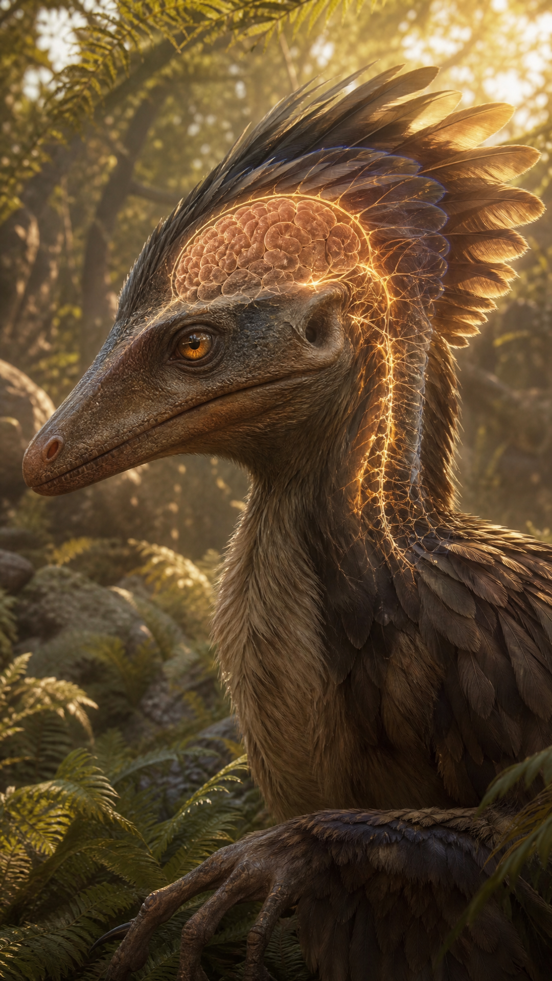 I want to imagiworkd where the dinosaurs did not die but survived explain thier evolution how that would affect other life forms who would be the dorminant species and i want dinosaurds to now beome sentient in this future due to a scientific reson from survival now i want the dinosaurs to have a specific way to achiev technology and i want them to now evovle into less dangerous being as they would need to be to use the engergy develop thier brain , so they would have a new civilised from image if rats made humans , what marvelous creature would a dinosaur have made made the dinosaurs have a civilised human reptile like form. Create this what if scenario