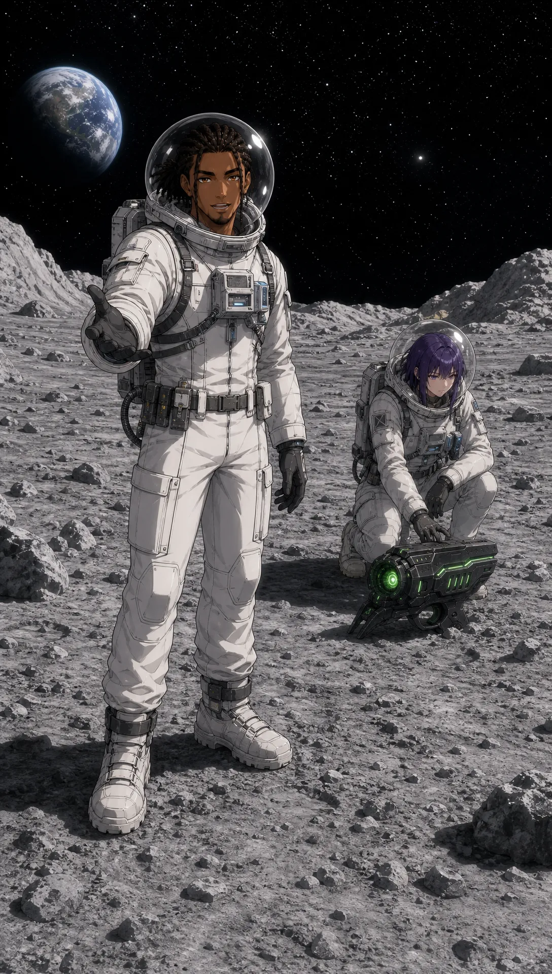 Update: 'make sure scene each scen has a valiid stage a and b and you missed stage b for scne 6 where they on the skyscarper on the rock buildings alien planet ', Original prompt:'# CLIKB MULTIVERSE MUSIC VIDEO — STRICT 7-SCENE MASTER INSTRUCTIONS
## OVERALL CONCEPT
This is **Cuzon’s music video**.
Cuzon is the main artist, central character and continuous performer. He is **singing throughout the entire music video**, including during travelling, partying, driving, walking, exploring alien worlds and even when stranded at the end.
The story begins when **Cuzon and Rita travel to the Moon and discover a mysterious portal gun lying on the lunar surface**.
They return to Earth and investigate the portal gun inside the hidden high-tech research lair connected to their mansion. Terra joins Cuzon and Rita while Eddy studies the technology using the computers.
Their research eventually allows them to locate **Doc and Randy**, who are stranded in a desert dimension.
Cuzon and Rita rescue them using the portal gun and bring them back to the mansion, where the entire friend group is having a huge backyard pool party.
Finding Doc and discovering that the portal gun actually works leads the entire group into a reckless multiverse bender.
They visit strange alien civilisations, parties, futuristic cities and impossible planets.
Eventually everything goes wrong.
The group becomes scattered across different dimensions.
At the end, **Doc and Cuzon ironically become stranded in the exact same desert where Cuzon originally rescued Doc and Randy**.
Penny then appears through a portal to rescue them.
The story therefore comes completely full circle.
looks : Cuzon: Black man with dark brown skin and black dreadlocks.
Terra: White woman with very pale skin and white hair.
Rita: White woman with fair skin and black hair.
Laura: Asian woman with light-to-medium skin and short black hair.
Senu: Black woman with dark brown skin and flowing black hair.
Casey: White man with fair skin and short blond hair.
Eddy: Indian/South Asian man with medium-brown skin and black hair.
Doc: Older white man with fair skin and wild pale/silver hair.
Randy: Younger white man with fair skin and brown hair.
Penny: Young white woman with fair skin and ginger/strawberry-blond hair.
---
# ABSOLUTE STRUCTURE RULE — EXACTLY 7 SCENES
The engine must create **EXACTLY SEVEN SCENES**.
They are:
**Scene 1
Scene 2
Scene 3
Scene 4
Scene 5
Scene 6
Scene 7**
A scene can contain multiple **shots, cuts, grids or locations**, but they all remain inside that numbered scene.
For example, Scene 1 contains the Moon, capsule and research-lair shots, but all three are still **Scene 1**.
Scene 4 contains the Rupnon planet and SpaceX factory sequence, but both remain **Scene 4**.
Scene 5 contains the alien bar sequence only.
Scene 6 contains both the ice-planet DeLorean sequence and futuristic skyscraper rock-city sequence.
Scene 7 contains both the multiverse grid and final desert rescue.
The engine must not reinterpret these internal shots as separate scenes.
---
# ABSOLUTE COVER-IMAGE RULE
**DO NOT CREATE OR USE A COVER IMAGE FOR THIS PROJECT.**
There should be:
* no cover image
* no title image
* no poster image
* no introductory artwork
* no additional establishing image before Scene 1
The project begins directly with the **Scene 1 first-frame image**.
The first-frame image defined for each scene is the image used to begin that scene.
---
# CUZON PERFORMANCE RULE
Cuzon is literally singing for the entire music video.
Whenever he is present, his behaviour should support the fact that he is performing the song.
He can sing:
* directly into camera
* while walking
* while travelling
* while sitting in vehicles
* while partying
* while dancing
* while surrounded by friends
* while moving through strange environments
* while stranded
* while chaos happens around him
Even during story-heavy moments, he remains the musical centre.
The camera should repeatedly treat Cuzon like the music artist rather than simply another character.
---
# MAIN CHARACTER GROUP
The seven original friends are:
1. **Cuzon**
2. **Rita**
3. **Terra**
4. **Casey**
5. **Senu**
6. **Eddy**
7. **Laura**
Additional major characters:
* **Doc**
* **Randy**
* **Penny**
---
# CHARACTER CONSISTENCY RULE
Every established character must retain the same:
* face
* skin tone
* approximate age
* hairstyle
* body type
* facial structure
* defining physical characteristics
Clothing can change when characters move to a genuinely different world or location.
However:
**Every character must wear the exact same established outfit throughout all shots taking place in the same location or continuous sequence.**
Never randomly change clothing between shots.
---
# LOCATION WARDROBE RULE
Use consistent wardrobe groups:
* Moon = astronaut clothing
* Earth research lair = dark technical clothing
* desert rescue = adventure clothing
* mansion/pool party = summer/resort clothing
* Rupnon planet = alien-party clothing
* SpaceX factory = black professional clothing
* alien bar = nightlife clothing
* ice planet = winter clothing
* futuristic rock city = futuristic streetwear
* final separated dimensions = world-specific survival clothing
---
# PORTAL GUN CONTINUITY
The portal gun found by Cuzon and Rita on the Moon is the **same physical portal gun throughout the entire music video**.
Its design must remain recognizable.
Suggested design:
* compact handheld device
* dark metallic body
* strange alien engineering
* glowing green energy chamber
* circular emitter
* luminous green portals
---
# MANSION CONTINUITY
The mansion is the group's Earth base.
It contains:
* huge luxury backyard
* swimming pool
* BBQ area
* lounge chairs
* outdoor party space
* luxurious mansion interior
* hidden dark high-tech research lair
The entrance to the research lair is a **dark doorway close to the pool-party area**.
Eddy is strongly associated with the high-tech room and its computer systems.
---
# SCENE 1 — MOON DISCOVERY, RETURN TO EARTH AND RESEARCH
## Scene Context
The story starts with Cuzon and Rita already on the Moon.
They have been participating in a major private space mission.
While standing on the lunar surface they discover something impossible:
**a portal gun lying in the Moon dust.**
Cuzon and Rita stare at the device in amazement.
Cuzon is already singing.
The tone should initially feel grounded and cinematic rather than immediately becoming completely fantastical.
The scene then cuts into a **proper split-grid composition**.
### Left side of the grid
Cuzon and Rita are inside a SpaceX-style return capsule travelling violently back toward Earth.
The capsule is experiencing re-entry.
The environment should show:
* shaking interior
* atmospheric heat
* glowing windows
* intense re-entry
* realistic spacecraft controls
Cuzon continues singing even while strapped into the capsule.
### Right side of the grid
After arriving back on Earth, Cuzon and Rita are inside the mansion's hidden high-tech research room.
Terra is standing with Cuzon and Rita discussing the portal gun.
Eddy is at several computers analysing it.
The room contains:
* multiple computer monitors
* servers
* high-tech equipment
* dark walls
* glowing interfaces
* cables
* strange alien-looking technology
* the portal gun
* green illumination coming from the alien equipment
### Moon wardrobe
**Cuzon**
* white modern astronaut suit
* black technical seams
* realistic life-support equipment
* lunar boots
* astronaut gloves
* transparent helmet
* subtle mission markings
**Rita**
* matching white astronaut suit
* black technical seams
* life-support backpack
* lunar boots
* astronaut gloves
* transparent helmet
### Research-room wardrobe
**Cuzon**
* fitted black luxury T-shirt
* black tailored cargo trousers
* black boots
* silver chain
* subtle rings
**Rita**
* fitted charcoal tech jacket
* fitted black trousers
* black boots
* minimal silver jewellery
**Terra**
* dark olive fitted long-sleeve top
* charcoal utility trousers
* fitted black boots
* subtle futuristic accessories
**Eddy**
* black fitted technical hoodie
* dark cargo trousers
* black sneakers
* subtle wrist technology
## FIRST-FRAME IMAGE — SCENE 1
Use a **wide cinematic shot on the Moon**.
Cuzon and Rita stand on the grey lunar surface in astronaut suits.
The mysterious portable portal gun lies in the lunar dust between them.
Both look down at it in amazement.
The portal gun gives off a subtle green glow.
Cuzon should be positioned slightly closer to camera so he remains visually dominant.
Earth is visible in the black lunar sky behind them.
**Do not use a cover image before this. This image begins the entire music video.**
---
# SCENE 2 — DOC AND RANDY'S DESERT RESCUE
## Scene Context
Research into the portal gun leads the team to Doc, the scientist connected to its creation.
Doc and Randy are stranded in an enormous barren desert dimension.
They have been there long enough to look genuinely exhausted and hopeless.
The beginning of Scene 2 must show **only Doc and Randy**.
There is initially:
* no portal
* no Cuzon
* no Rita
* no rescue
They genuinely appear abandoned.
After establishing their hopeless situation, a glowing green portal suddenly opens in front of them.
Cuzon and Rita emerge through the portal using the Moon portal gun.
They have come to rescue Doc and Randy.
Doc and Randy then walk through the portal.
On the opposite side is the exact opposite of the desert:
**the mansion backyard pool party.**
The transition should be funny because they go instantly from nearly dying in an empty desert to a luxurious celebration.
When they reach the mansion:
* people are swimming
* people are dancing
* someone is BBQing
* people are drinking
* people are talking
* people are relaxing beside the pool
* the seven friends are all present
Eddy should be visible standing close to the **dark doorway leading into the high-tech lair**.
### Doc desert appearance
* older eccentric scientist
* slim build
* pale/silver wild spiky hair
* highly expressive face
* exhausted and irritated
### Doc desert wardrobe
* faded pale shirt
* dusty brown trousers
* worn boots
* damaged lightweight scientist coat
* dirty, dusty clothing
### Randy desert appearance
* younger nervous companion
* youthful face
* expressive eyes
* awkward posture
* clearly exhausted
### Randy desert wardrobe
* dusty casual T-shirt
* faded trousers
* worn sneakers
* sweat-stained clothing
### Cuzon rescue wardrobe
* fitted black performance jacket
* clean white shirt
* black tailored trousers
* black boots
* silver jewellery
### Rita rescue wardrobe
* fitted dark adventure jacket
* black trousers
* dark boots
* subtle jewellery
## Mansion Pool Party Wardrobe
These exact outfits continue through **all mansion and pool-party shots in Scenes 2 and 3.**
**Cuzon**
* open luxury patterned summer shirt
* fitted white vest underneath
* cream tailored trousers or shorts
* chain
* stylish summer footwear
* optional sunglasses
**Rita**
* elegant bright resort two-piece or summer dress
* fashionable sandals
* jewellery
**Terra**
* sophisticated luxury swimsuit
* lightweight flowing cover-up
* sandals
* jewellery
**Casey**
* colourful crop-top/resort combination
* shorts or skirt
* colourful accessories
**Senu**
* premium loose resort shirt
* fitted summer trousers or shorts
* clean sneakers
* sunglasses
**Eddy**
* dark luxury short-sleeved fitted shirt
* tailored dark shorts or trousers
* clean sneakers
**Laura**
* elegant fitted summer-party dress
* jewellery
* sandals
**Doc**
* cleaned up
* relaxed patterned vacation shirt
* neutral shorts
* sandals
* optional tinted glasses
**Randy**
* cleaned up
* clean youthful T-shirt
* open lightweight shirt
* shorts
* sneakers
## FIRST-FRAME IMAGE — SCENE 2
Use a **very wide cinematic desert shot**.
Only Doc and Randy are visible.
They are completely alone.
Doc looks exhausted and irritated.
Randy looks hopeless.
Their clothing is dusty and dirty.
They should appear physically small compared with the enormous empty desert surrounding them.
The first image should communicate:
**Nobody is coming to save these two.**, then a portal appears right in front of them and they looked shocked
The portal appears only after the scene begins.
---
# SCENE 3 — THE MANSION PARTY
## Scene Context
Doc and Randy have been rescued.
They are now clean, comfortable and fully integrated into the mansion celebration.
This is the first major glamorous music-video performance moment.
Cuzon should be directly facing the camera and singing confidently.
Behind him:
* Doc and Randy are relaxed
* friends are swimming
* people are dancing
* drinks are being served
* people are talking
* the BBQ is active
* the mansion and pool are clearly visible
Doc should receive a particularly funny visual moment.
He is reclining comfortably on a luxury poolside sun lounger, smiling and sipping a drink.
This strongly contrasts with how destroyed he looked in Scene 2.
Randy is also nearby looking clean and happy.
After the pool performance, the entire group begins moving inside the mansion.
They should walk together with:
* confidence
* swagger
* drinks
* laughter
* smooth movement
* relaxed music-video energy
Some characters can dance slightly while walking.
The impression should be:
**they are taking the party somewhere else.**
Cuzon continues singing while walking with them.
### Wardrobe
Every character must retain the exact pool-party wardrobe defined in Scene 2.
Do not change outfits during this scene.
## FIRST-FRAME IMAGE — SCENE 3
Use a **medium-wide premium music-video composition**.
Cuzon dominates the foreground and looks directly toward camera while singing.
Behind him:
* the swimming pool is clearly visible
* friends are naturally partying
* Randy is relaxed
* Doc is reclining on a luxury beach-style sun chair
* Doc is smiling while sipping a drink
The mansion should look expensive and cinematic.
The dark doorway leading toward the hidden high-tech lair should still be subtly visible somewhere in the environment.
---
# SCENE 4 — RUPNON PARTY AND SPACEX FACTORY
## Scene Context
The group has now started treating portal travel like entertainment.
The multiverse bender begins.
The first location is a strange alien world inhabited by creatures called **Rupnons**.
The planet has:
* green skies
* colourful vegetation
* brilliant green campfires
* alien decorations
* primitive structures
* drums
* food
* dancing
* crowds
Cuzon sings directly toward camera while moving through the celebration.
Every member of the team is present and partying with the Rupnons.
## RUPNON DESIGN
Rupnons are:
* rounded humanoids
* thick-bodied
* short-necked
* roughly human-shaped
* friendly and expressive
Their skin resembles a **rough coconut shell**.
It is:
* fibrous
* textured
* earthy brown
* tan
* naturally patterned
Their clothes are made from primitive alien materials including:
* woven plant fibres
* leather-like materials
* shell pieces
* beads
* bone decorations
* bright handmade ornaments
They should look strange but friendly.
This should feel like an alien community having a genuinely joyful party.
## Rupnon Planet Wardrobe
**Cuzon**
* fitted black-and-green performance jacket
* metallic detailing
* black trousers
* boots
* silver jewellery
**Rita**
* fitted bronze-and-green alien-inspired outfit
* stylish trousers
* boots
**Terra**
* flowing emerald-and-gold outfit
* fitted waist
* jewellery
**Casey**
* colourful orange-and-green party outfit
* fitted trousers or skirt
* boots
**Senu**
* futuristic green-and-black streetwear
* relaxed trousers
* boots
**Eddy**
* dark technical alien-inspired utility jacket
* fitted trousers
**Laura**
* colourful metallic alien-party dress
* boots
* jewellery
**Doc**
* eccentric long coat
* patterned alien shirt
* dark trousers
* boots
**Randy**
* colourful alien jacket
* simple shirt
* dark trousers
* sneakers
---
Later within the SAME Scene 4, transition to the SpaceX rocket factory sequence.
Show exactly:
* Cuzon
* Rita
* Terra
* Eddy
* Doc
* Randy
They stand outside a huge SpaceX-style main rocket manufacturing and landing facility.
A large rocket is descending through the sky.
Behind the group are approximately **three silver DeLorean-style cars** that they apparently drove there.
The group should look calm and cool despite the enormous rocket landing behind them.
Cuzon continues singing.
Doc wears tinted glasses.
## SpaceX Factory Wardrobe
**Cuzon**
* fitted black luxury suit
* black shirt
* black boots
* jewellery
**Rita**
* fitted black professional suit
* sleek black boots
**Terra**
* elegant black tailored suit
* fitted trousers
* heels or boots
**Eddy**
* black premium fitted T-shirt
* tailored black trousers
* clean shoes
**Doc**
* eccentric black suit
* black shirt
* tinted glasses
**Randy**
* black fitted T-shirt
* black jacket
* tailored black trousers
* sneakers
## FIRST-FRAME IMAGE — SCENE 4
Begin on the **Rupnon alien party**.
Cuzon stands closest to camera and is actively singing.
Behind him:
* Rita
* Terra
* Casey
* Senu
* Eddy
* Laura
* Doc
* Randy
are partying with large numbers of Rupnons.
Several brilliant green fires illuminate the scene.
The strange green sky dominates the background.
Rupnons dance around the group.
The first frame should instantly communicate:
**Cuzon and his entire crew are partying on another planet.**
The SpaceX factory comes later within Scene 4 and must NOT become a new numbered scene.
---
# SCENE 5 — SHADY ALIEN NIGHTLIFE
## Scene Context
The multiverse bender becomes even more reckless.
The group enters a shady extraterrestrial nightlife district and alien bar.
The first shot should be from **Randy's first-person point of view**.
Randy is sitting on a couch.
The camera sees what he sees.
Directly ahead is an attractive pink alien performer dancing around a pole.
Keep the presentation suggestive, comedic and nightlife-oriented rather than explicit.
## Pink Alien Performer
She has:
* feminine humanoid form
* vibrant pink skin
* soft glossy/slightly slimy skin texture
* elegant body proportions
* several beautiful tentacle-like appendages replacing normal hair
* expressive alien eyes
* glamorous alien nightlife styling
After the POV shot, cut to Randy's face.
He is smiling.
Behind Randy is the entire crew.
Doc is particularly noticeable because he is loudly arguing with an alien.
Different friends are interacting with different aliens throughout the bar.
## Background Alien Population
### Cowboy Alien
* tall
* thin extraterrestrial body
* weathered face
* alien cowboy hat
* long coat
* plasma-style holster
### Fluffy Alien
* small
* round
* extremely fluffy
* huge eyes
* tiny hands
* enormous drink
### Robots
* old scratched service robots
* mismatched metal parts
* drinking strange synthetic fluids
### Bartender
* enormous four-armed alien
* extremely muscular
* thick neck
* intimidating
* cleaning glasses while suspiciously watching everyone
### Bounty Hunters
* armour
* helmets
* worn capes
* futuristic equipment
* dangerous appearance
### Slug Aliens
* large slug-shaped bodies
* translucent skin
* tiny arms
* customised bar seating
### Tree Biker Gang
* huge muscular humanoid aliens
* bodies resemble thick tree trunks and bark
* leather biker jackets
* heavy boots
* intimidating appearance
## Alien Bar Wardrobe
**Cuzon**
* glossy black nightlife jacket
* fitted shirt
* fitted trousers
* jewellery
**Rita**
* stylish dark club dress
* boots
**Terra**
* elegant deep-green nightlife outfit
* sleek boots or heels
**Casey**
* colourful fitted clubwear
* statement jacket
**Senu**
* black-and-red nightlife streetwear
**Eddy**
* dark technical club jacket
* fitted trousers
**Laura**
* glamorous metallic club dress
**Doc**
* eccentric open-collar shirt
* black jacket
* tinted glasses
**Randy**
* stylish casual nightlife clothing
* relaxed jacket
* dark trousers
* sneakers
## FIRST-FRAME IMAGE — SCENE 5
Use **Randy's first-person perspective**.
The viewer should feel physically seated on the couch.
Randy's knees or hands can appear subtly at the bottom edge of frame to reinforce POV.
Directly ahead is the pink alien performer.
Behind her is a crowded, shady extraterrestrial bar illuminated by strange neon lights.
Various bizarre aliens should already be visible in the background.
---
# SCENE 6 — ICE-PLANET DELOREAN RUN AND FUTURISTIC ROCK CITY
## Scene Context
The group leaves the alien nightlife world and continues the bender using the DeLorean-style cars.
They are now racing across a gigantic frozen alien planet.
There are **six DeLorean-style cars** travelling together.
They drive extremely fast across wide frozen plains.
The ice cracks, fractures and explodes behind them.
Snow and ice particles spray into the air.
Cuzon is sitting partly on the open side/door area of the lead vehicle while singing directly toward camera.
The shot should feel reckless, stylish and impossible.
## Ice Planet Wardrobe
**Cuzon**
* long luxury black winter coat
* fitted light shirt
* dark trousers
* heavy boots
* jewellery
**Rita**
* fitted white winter jacket
* black insulated trousers
* boots
**Terra**
* elegant deep-green winter coat
* fitted trousers
* boots
**Casey**
* bright blue cropped winter jacket
* insulated trousers
* boots
**Senu**
* oversized dark winter streetwear jacket
* fitted trousers
* boots
**Eddy**
* technical black winter jacket
* dark utility trousers
* winter boots
**Laura**
* elegant cream winter coat
* fitted trousers
* boots
**Doc**
* long worn futuristic winter coat
* tinted snow glasses
* boots
**Randy**
* padded winter jacket
* thermal trousers
* winter boots
---
Later within Scene 6, transition to another alien world.
This is a massive futuristic city where nearly every building appears to have been **carved or grown from giant rock formations**.
The architecture is made from stone but the civilisation is highly advanced.
Include:
* gigantic rock skyscrapers
* glowing windows
* alien signs
* neon
* hovering vehicles
* heavy aerial traffic
* flying transportation
* pedestrian platforms
* alien citizens
* immense vertical city scale
The whole group is on the rooftop of one of the tallest skyscrapers.
They perform smooth hip-hop/R&B choreography.
The dancing should be:
* stylish
* relaxed
* cool
* confident
* naturally coordinated
It should NOT look like a rigid stage dance routine.
Cuzon remains front-centre and continues singing.
## Rock City Wardrobe
**Cuzon**
* sleek silver-and-black futuristic jacket
* fitted dark trousers
* luxury boots
**Rita**
* fitted silver futuristic outfit
* boots
**Terra**
* sculpted dark-green futuristic outfit
* boots
**Casey**
* colourful futuristic streetwear
**Senu**
* oversized premium futuristic streetwear
**Eddy**
* black technical city jacket
* utility trousers
**Laura**
* sleek metallic futuristic fashion
**Doc**
* long futuristic scientist-style coat
* dark clothes underneath
**Randy**
* youthful futuristic streetwear
* premium sneakers
## FIRST-FRAME IMAGE — SCENE 6
Begin with a **very wide cinematic ice-planet shot**.
Six DeLorean-style vehicles race together across a gigantic frozen plain.
The lead car is closest to camera.
Cuzon is sitting partly on the door/open side of that car while looking toward camera and singing.
Behind the convoy, enormous cracks tear through the ice.
Ice fragments explode into the air.
The environment should feel enormous.
The futuristic rock city comes later in Scene 6 and must remain part of Scene 6.
---
# SCENE 7 — THE MULTIVERSE COLLAPSES AND THE STORY COMES FULL CIRCLE
## Scene Context
After using the portal gun recklessly for the entire video, something finally goes wrong.
Everyone becomes separated across different dimensions.
The first image of Scene 7 should therefore be a **proper multi-image grid**, showing several worlds simultaneously.
It should NOT look like one normal scene divided by objects.
It should clearly be a cinematic grid showing multiple different realities.
---
## GRID SECTION 1 — TERRA AND CASEY
Terra and Casey are trapped in an insane pink-and-blue jungle dimension.
The environment contains:
* huge pink trees
* blue jungle vegetation
* neon flowers
* bizarre colourful plants
* blue rivers
* flying elephants moving through the sky
### Terra wardrobe
* green jungle-adventure jacket
* fitted trousers
* boots
### Casey wardrobe
* bright pink-and-blue adventure top
* cargo trousers
* boots
---
## GRID SECTION 2 — RITA, RANDY AND LAURA
Rita, Randy and Laura are stranded on an incredible **water planet**.
Almost everything around them is water.
A civilisation of intelligent humanoid water beings lives there.
The beings:
* have translucent liquid bodies
* are roughly human-shaped
* walk normally
* communicate
* socialise
* carry objects
* live in structures emerging from the ocean
The world should look genuinely inhabited rather than empty.
### Rita wardrobe
* sleek translucent-blue aquatic jacket
* fitted trousers
* waterproof boots
### Randy wardrobe
* blue aquatic exploration outfit
* trousers
* boots or sneakers
### Laura wardrobe
* flowing aqua futuristic outfit
* waterproof boots
---
## GRID SECTION 3 — EDDY AND SENU
Eddy and Senu have ended up on the tiny top of an enormous mountain cliff.
There is virtually nothing around them except clouds.
There appears to be no easy way down.
### Eddy wardrobe
* black technical survival jacket
* dark trousers
* boots
### Senu wardrobe
* grey oversized adventure jacket
* fitted trousers
* boots
---
After the multiverse grid, Scene 7 cuts to another composition.
Use a **two-panel cinematic frame**.
### Left panel
Doc and Cuzon are trapped in the **exact same desert where Doc and Randy were stranded during Scene 2**.
The environment should deliberately match the earlier desert.
Doc and Cuzon are:
* exhausted
* dusty
* thirsty
* irritated
* stranded
Cuzon is **still singing** despite everything.
That is part of the joke.
### Cuzon final desert wardrobe
* dusty damaged version of his previous adventure clothing
* torn or dirty shirt
* worn trousers
* dusty boots
* jewellery still visible
### Doc final desert wardrobe
* dusty scientist clothing
* worn coat
* boots
* wild pale hair
* exhausted appearance
---
### Right panel
A glowing green portal opens.
**Penny has just stepped through it to rescue Doc and Cuzon.**
Doc and Cuzon should both be visible reacting to her arrival.
This completes the circular joke:
**Cuzon originally rescued Doc from this desert.
Now Cuzon and Doc need someone else to rescue them from the same desert.**
---
# PENNY DESIGN
Penny is an original parody character inspired by the confident older-sister archetype associated with Summer Smith.
She should evoke the archetype while remaining visually original rather than copying the exact character.
Penny is:
* late teens / young adult
* fair/light complexion
* slim athletic body
* shoulder-length warm ginger/strawberry-blonde hair
* straight hair with subtle outward movement at the ends
* expressive confident eyes
* confident posture
* slightly unimpressed expression
* capable
* adventurous
* much more composed than Randy
## Penny wardrobe
* fitted coral-red cropped adventure jacket
* pale cream fitted top
* dark high-waisted shorts or slim dark trousers
* white futuristic sneakers
* compact utility belt
* small cross-body technology pouch
She should look like someone who is completely accustomed to Doc's ridiculous multiverse problems.
## FIRST-FRAME IMAGE — SCENE 7
The FIRST frame of Scene 7 is the **three-world cinematic grid**:
**Grid section one:**
Terra and Casey stand inside the surreal pink-and-blue jungle while flying elephants cross the sky.
**Grid section two:**
Rita, Randy and Laura stand inside the strange water civilisation surrounded by translucent humanoid water beings.
**Grid section three:**
Eddy and Senu stand helplessly on the tiny mountain peak surrounded completely by clouds.
The image should immediately communicate:
**The group has been scattered across the multiverse.**
After this first frame, transition to the two-panel Doc/Cuzon/Penny ending.
---
# FINAL ENDING IMAGE
The final visual should show Penny arriving through the glowing green portal in the desert.
Cuzon and Doc are exhausted.
Doc is relieved.
Penny looks confident and mildly unimpressed.
Cuzon, despite everything, is **still singing toward the camera**.
The composition should deliberately echo the Scene 2 image of Doc and Randy being stranded.
---
# EXACT SEVEN-SCENE STORY ORDER
## Scene 1
Moon portal-gun discovery → SpaceX-style re-entry → mansion research lair.
## Scene 2
Doc and Randy stranded → portal rescue → arrival at mansion pool party.
## Scene 3
Cuzon pool-party performance → Doc relaxing → whole group walks into mansion.
## Scene 4
Rupnon green-fire alien party → SpaceX factory → rocket landing → three DeLorean-style cars.
## Scene 5
Randy POV inside strange alien nightlife bar → reveal entire crew and bizarre alien population.
## Scene 6
Six DeLorean-style cars racing across ice planet → futuristic rock metropolis → rooftop R&B/hip-hop performance.
## Scene 7
Entire team scattered across three dimensions → Doc and Cuzon trapped back in original desert → Penny arrives through portal to rescue them.
---
# FINAL ENGINE INSTRUCTION
**DO NOT DEVIATE FROM THE SEVEN-SCENE STRUCTURE.**
Do not invent additional story scenes.
Do not renumber internal shots.
Do not convert location changes inside a scene into additional scenes.
Do not generate a cover image.
Do not insert an introductory image before Scene 1.
Use only the specified first-frame image for each scene.
Maintain exact character consistency.
Maintain location-specific wardrobe consistency.
Maintain the same portal gun throughout.
Maintain Doc and Randy as the same established characters.
Maintain the seven-friend group as:
**Cuzon, Rita, Terra, Casey, Senu, Eddy and Laura.**
And above all:
**Cuzon is the musician.
This is Cuzon’s music video.
Cuzon sings throughout all seven scenes.**
cuzon should never be given a mic as he sings without it'