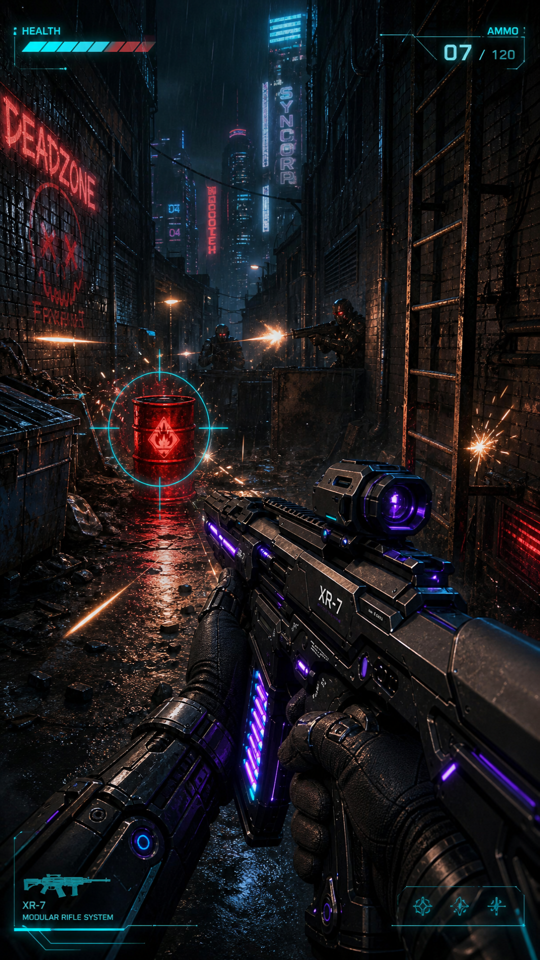 Node 1: The Armory
Description: A first person view looking down at a gritty, cybernetic workbench.
Connections: Branches to Node 2 and Node 3.
Node 2: The Ambush
Description: The player kicked in the door with the rifle, but they are pinned down by crossfire in an alleyway.
Connections: Branches to Node 4 and Node 5.
Node 3: The Overwatch
Description: The player sent the drone up. It is looking down at the enemy base through a green thermal camera lens.
Connections: Branches to Node 6 and Node 7.
Node 4: Explosion Ending
Description: The barrel detonates, clearing the alley.
Connections: Terminal node (Ends game).
Node 5: Escape Ending
Description: The player shoots down the ladder and climbs to safety.
Connections: Terminal node (Ends game).
Node 6: Blackout Ending
Description: The drone fries the dish, plunging the base into darkness.
Connections: Terminal node (Ends game).
Node 7: Vent Infiltration Ending
Description: The fan stops, and the player crawls inside.
Connections: Terminal node (Ends game).