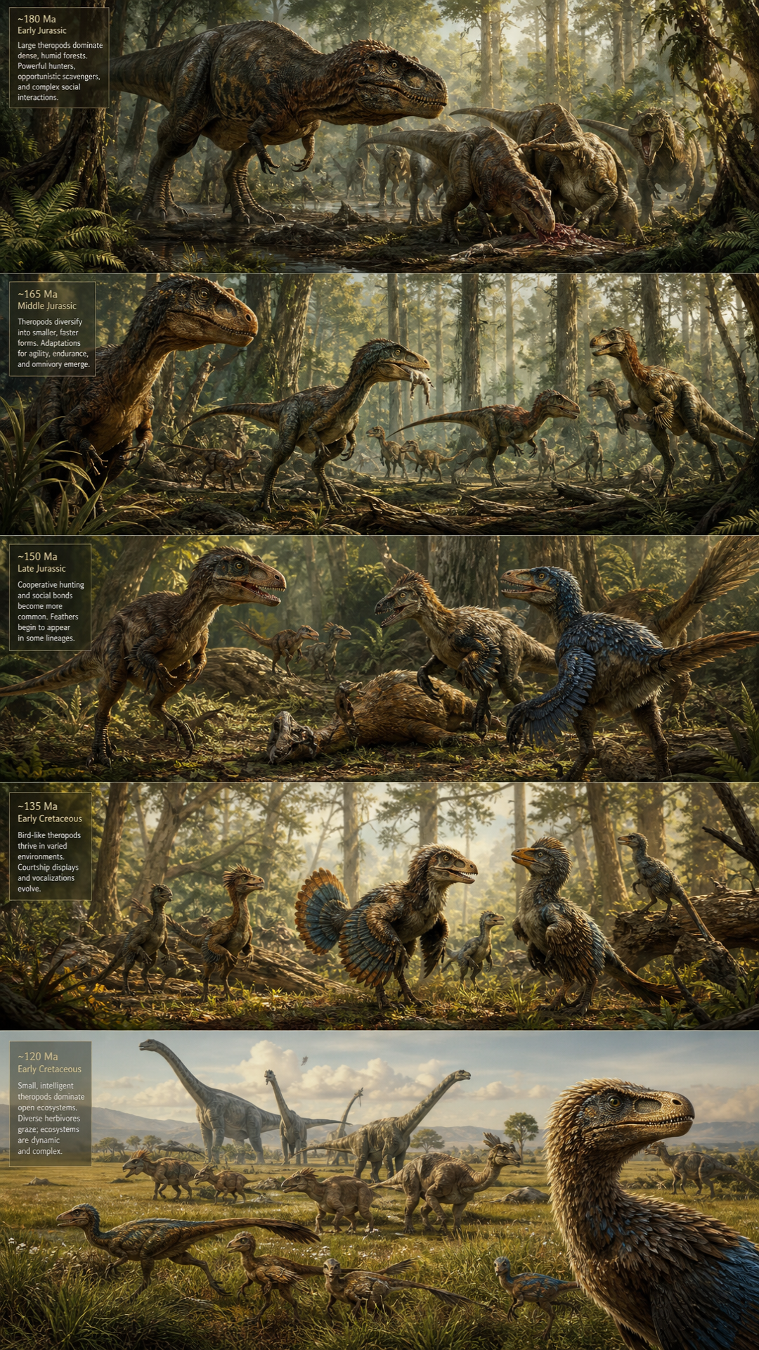I want to imagiworkd where the dinosaurs did not die but survived explain thier evolution how that would affect other life forms who would be the dorminant species and i want dinosaurds to now beome sentient in this future due to a scientific reson from survival now i want the dinosaurs to have a specific way to achiev technology and i want them to now evovle into less dangerous being as they would need to be to use the engergy develop thier brain , so they would have a new civilised from image if rats made humans , what marvelous creature would a dinosaur have made made the dinosaurs have a civilised human reptile like form. Create this what if scenario