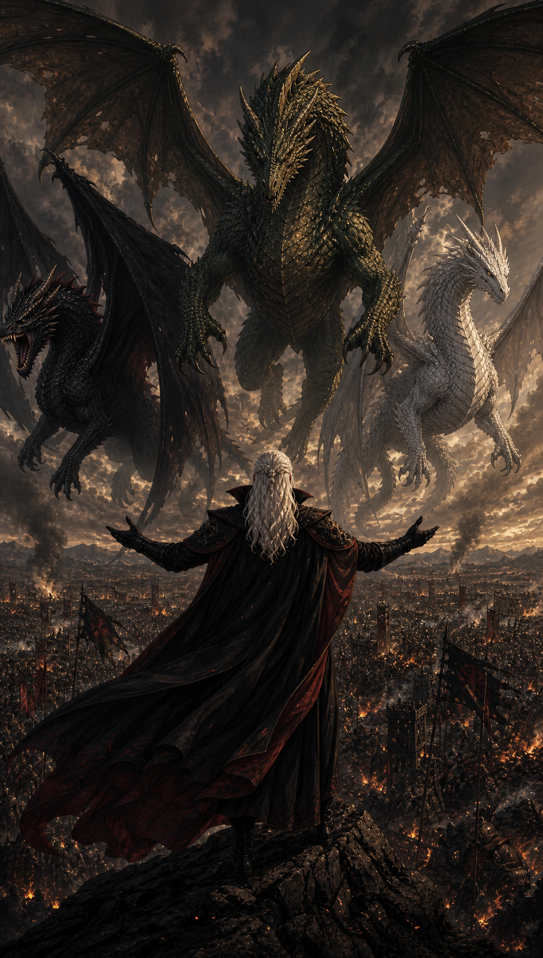 Update: 'show aegon before he started the war , then show the war what he cononquered in order and shwo the fianl boss fight scenes , then show him ruling and show his fsmily give hime personality a flambotant charcter adn show his sisters at relavnt part in cannon like i said check online
', Original prompt:'check online for actual story MAKE THIS A CINEMATIC STORY BEING NARRATED BY AEGON HIMSELF reflecting step by step and explaining his actions this is a draft -> The story world is Westeros during the era of Aegon the Conqueror’s unification of the Seven Kingdoms. The continent is fractured into multiple independent kingdoms plagued by centuries of bloodfeuds and warfare, each ruled by a lord entrenched in their own power struggles. Aegon Targaryen, a prince born of dragon blood, arrives with his two sister-wives, Visenya and Rhaenys, each bonded to massive dragons named Balerion, Vhagar, and Meraxes. These dragons are living weapons of immense power, capable of melting stone walls and darkening the skies with their wings.
The tone is epic, legendary, and primal, with themes of fire, war, conquest, unity forged from destruction, and the rise of a new order. The story arc follows Aegon’s campaign: the decisive destruction of Storm’s End and the death of King Argilac symbolizing the shattering of old powers; the pivotal Field of Fire where coalition armies are devastated by dragons; and the ultimate forging of a united realm under Aegon’s rule. The Iron Throne is a forged artifact from the swords of defeated foes, symbolizing brutal conquest but also the beginning of centralized governance. male sure to add the children Aegon Targaryen, had and what they became, who rulled next
The world’s rules emphasize the overwhelming dominance of dragons in warfare—sieges and armies alone cannot stand against them—and the interplay of political calculation where submission ensures survival. Aegon’s rule combines fearsome power with political wisdom, including reconciliation of rival houses and establishment of a new capital, King’s Landing. check online for actual story amd end with the next Ruler on the thrown '
