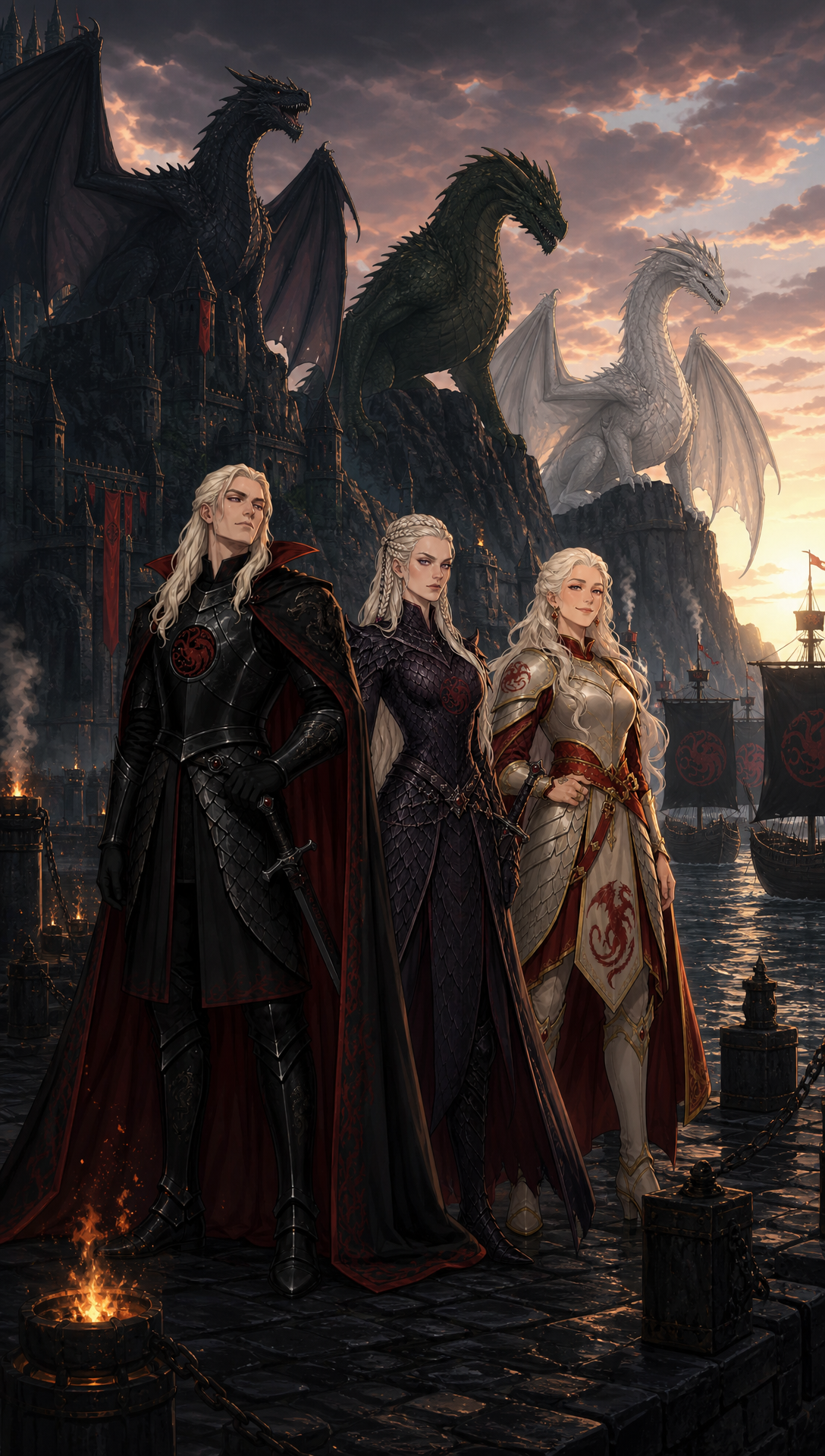 Update: 'show aegon before he started the war , then show the war what he cononquered in order and shwo the fianl boss fight scenes , then show him ruling and show his fsmily give hime personality a flambotant charcter adn show his sisters at relavnt part in cannon like i said check online
', Original prompt:'check online for actual story MAKE THIS A CINEMATIC STORY BEING NARRATED BY AEGON HIMSELF reflecting step by step and explaining his actions this is a draft -> The story world is Westeros during the era of Aegon the Conqueror’s unification of the Seven Kingdoms. The continent is fractured into multiple independent kingdoms plagued by centuries of bloodfeuds and warfare, each ruled by a lord entrenched in their own power struggles. Aegon Targaryen, a prince born of dragon blood, arrives with his two sister-wives, Visenya and Rhaenys, each bonded to massive dragons named Balerion, Vhagar, and Meraxes. These dragons are living weapons of immense power, capable of melting stone walls and darkening the skies with their wings.
The tone is epic, legendary, and primal, with themes of fire, war, conquest, unity forged from destruction, and the rise of a new order. The story arc follows Aegon’s campaign: the decisive destruction of Storm’s End and the death of King Argilac symbolizing the shattering of old powers; the pivotal Field of Fire where coalition armies are devastated by dragons; and the ultimate forging of a united realm under Aegon’s rule. The Iron Throne is a forged artifact from the swords of defeated foes, symbolizing brutal conquest but also the beginning of centralized governance. male sure to add the children Aegon Targaryen, had and what they became, who rulled next
The world’s rules emphasize the overwhelming dominance of dragons in warfare—sieges and armies alone cannot stand against them—and the interplay of political calculation where submission ensures survival. Aegon’s rule combines fearsome power with political wisdom, including reconciliation of rival houses and establishment of a new capital, King’s Landing. check online for actual story amd end with the next Ruler on the thrown '