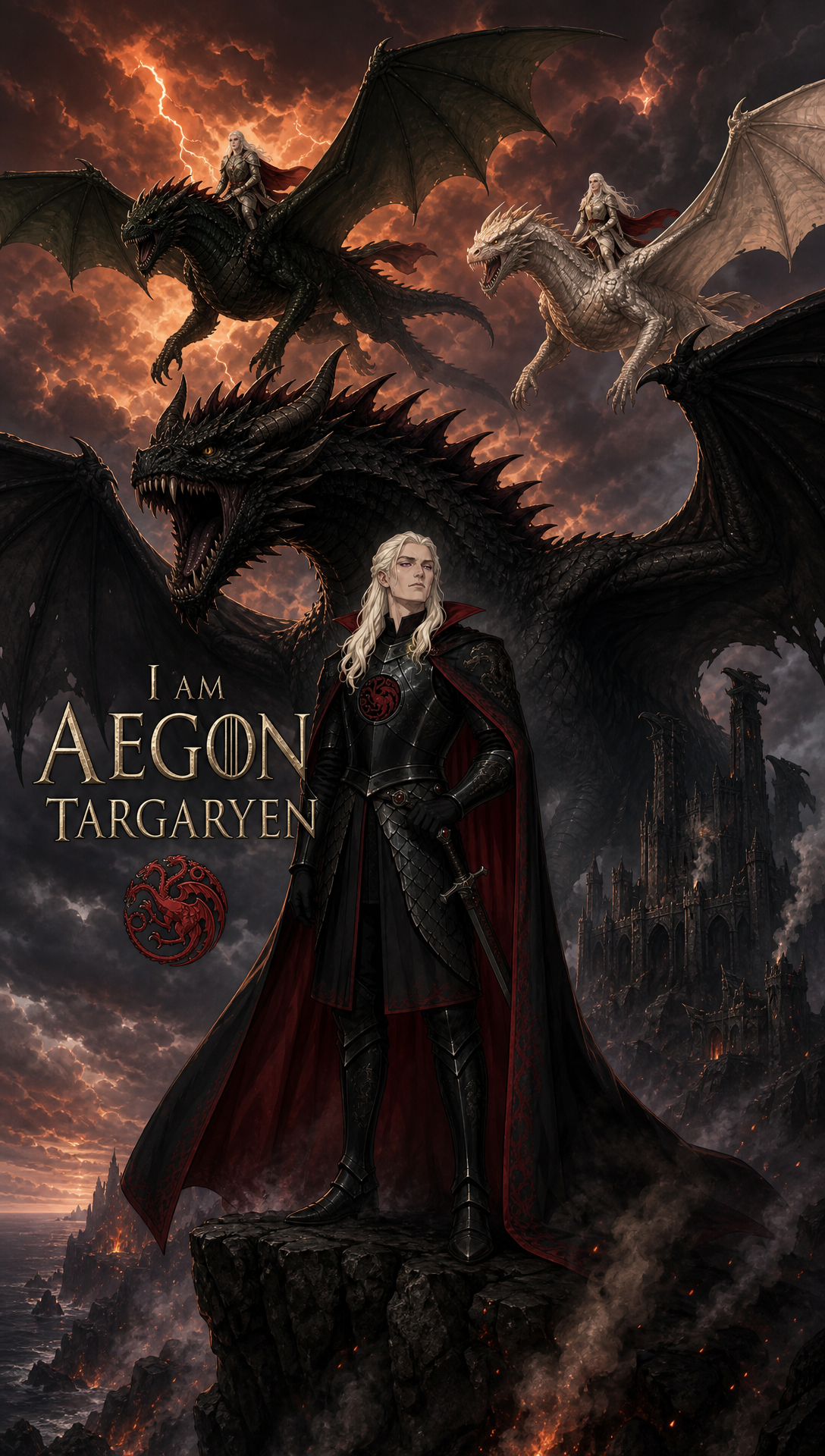 Update: 'show aegon before he started the war , then show the war what he cononquered in order and shwo the fianl boss fight scenes , then show him ruling and show his fsmily give hime personality a flambotant charcter adn show his sisters at relavnt part in cannon like i said check online
', Original prompt:'check online for actual story MAKE THIS A CINEMATIC STORY BEING NARRATED BY AEGON HIMSELF reflecting step by step and explaining his actions this is a draft -> The story world is Westeros during the era of Aegon the Conqueror’s unification of the Seven Kingdoms. The continent is fractured into multiple independent kingdoms plagued by centuries of bloodfeuds and warfare, each ruled by a lord entrenched in their own power struggles. Aegon Targaryen, a prince born of dragon blood, arrives with his two sister-wives, Visenya and Rhaenys, each bonded to massive dragons named Balerion, Vhagar, and Meraxes. These dragons are living weapons of immense power, capable of melting stone walls and darkening the skies with their wings.
The tone is epic, legendary, and primal, with themes of fire, war, conquest, unity forged from destruction, and the rise of a new order. The story arc follows Aegon’s campaign: the decisive destruction of Storm’s End and the death of King Argilac symbolizing the shattering of old powers; the pivotal Field of Fire where coalition armies are devastated by dragons; and the ultimate forging of a united realm under Aegon’s rule. The Iron Throne is a forged artifact from the swords of defeated foes, symbolizing brutal conquest but also the beginning of centralized governance. male sure to add the children Aegon Targaryen, had and what they became, who rulled next
The world’s rules emphasize the overwhelming dominance of dragons in warfare—sieges and armies alone cannot stand against them—and the interplay of political calculation where submission ensures survival. Aegon’s rule combines fearsome power with political wisdom, including reconciliation of rival houses and establishment of a new capital, King’s Landing. check online for actual story amd end with the next Ruler on the thrown '