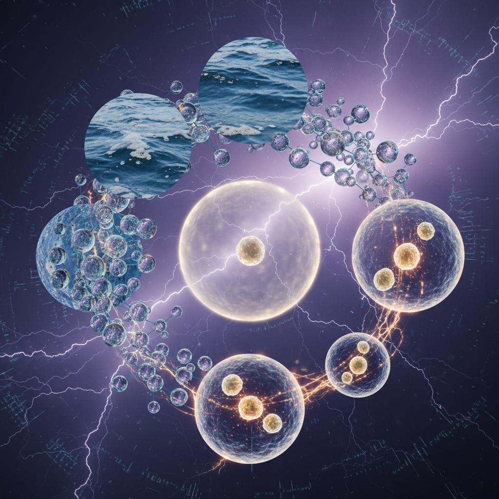 Zoom in on water in a glass pretend we are looking through a powerful advanced microscope, show in 7 steps and keep zooming down to the quarks , explain the elements at these different 7 steps of zoom and how would zooming in on this water actually look