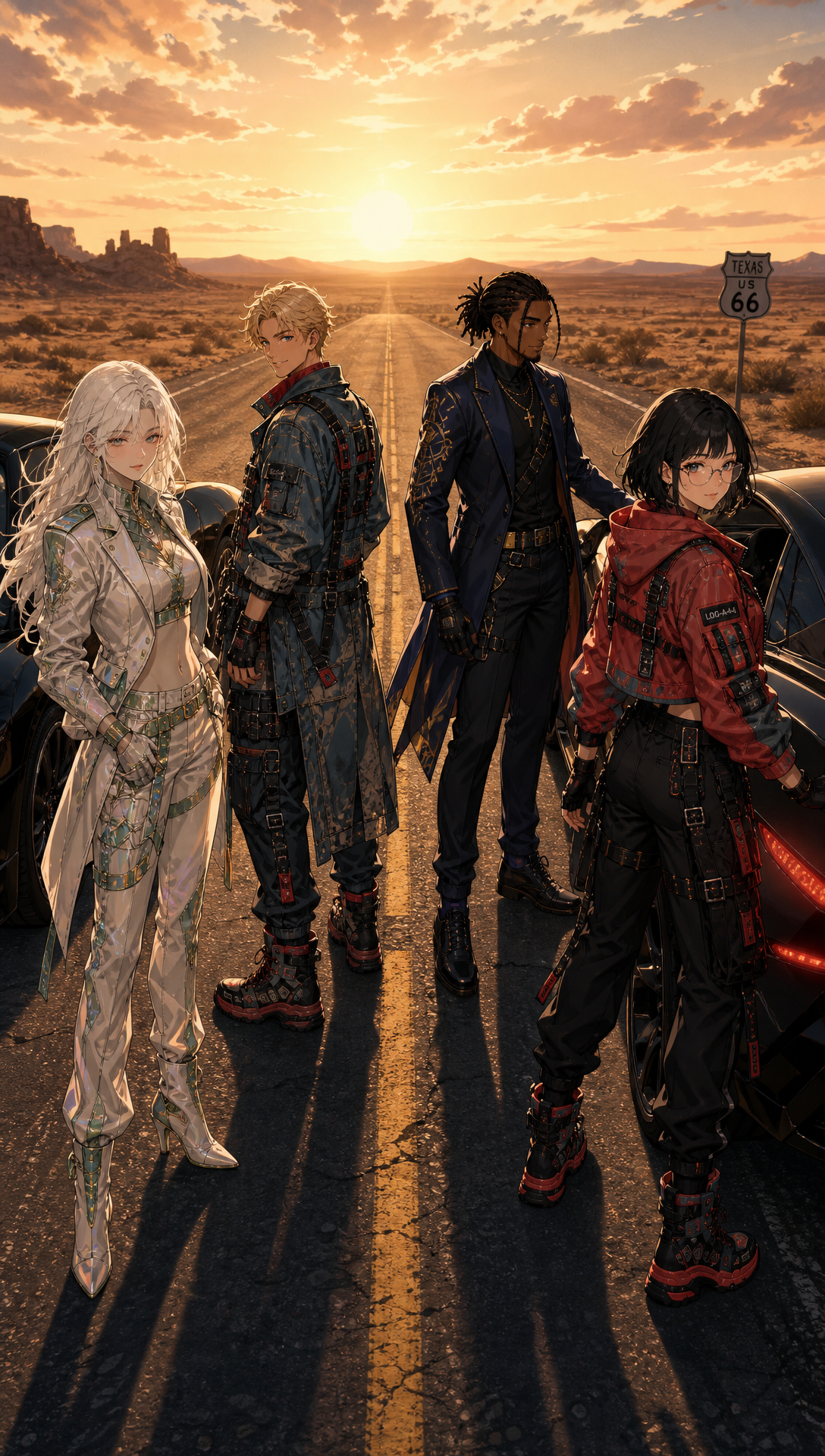 You must make sure my characters’ clothing changes based on the scenario, and the clothing design must be eccentric and match personality. They can have a base eccentric outfit, but if the clothing needs to change, it will; if not, they use their base outfit based on scene context.
Scene 1: Cuzon stands at the top of a huge skyscraper with the CLikB name visible at the top left of the building, singing confidently into the wind like a polished music video lead, cool and composed, not too flashy, just powerful and self-assured, with no microphone in sight, then it cuts to a white, clean but slightly messy dream-room office where he’s working in pajamas with two laptops open, empty noodle cups and food scattered around, still coding on the company while the performance energy stays in the vibe, but this shot is more about his grind than full singing.
Scene 2: Cuzon moves into a cocktail party, midway walking up to Terra by the bar while she relaxes there, and this is clearly his recruitment moment, smooth and intentional, like he’s pulling her into the mission, then it shows Cuzon and Terra with Casey and Laura outside two black cars on a desert Texas road, just about to get in, with Cuzon and Laura in one car and the other two in the other, making it feel like the team is locking in before a major move.
Scene 3: The story jumps to Afghanistan, where the four of them have created a children’s tech center in their camp, with the tents becoming bigger and more stable while still cheap and realistic, and around them are tech domes, tech tents, guided training games, AI mini libraries, plus massive amounts of food and water being distributed through a clearly well-funded humanitarian setup with trucks, supply crates, and delivery drones, making the whole place feel like a real large-scale aid operation rather than a fantasy build, then it goes to a remote USA border area where Cuzon and Terra are flying in with wing suits or glider gear helping people affected by trafficking, and Terra has landed and is giving a baby water while the mother looks sad, while nearby other people are being moved through the situation and the trafficker with the gun looks shocked at the wing suit arrival, making the rescue feel tense and cinematic.
Scene 4: The full expanded crew, Cuzon, Terra, Casey, Laura, Senu, Rita, and Eddy, comes into the India slums where they’re giving out massive amounts of food, PlayStations, and aid as a big well-funded event with trucks, stacked supplies, and delivery drones moving everything around, and this is one of the music-video performance moments where Cuzon is also singing while looking toward camera with that smirky smile from the side of the frame, never using a mic, like he’s both leading the mission and performing the anthem, then it closes at the White House gates with all seven friends standing together in a powerful final shot, and here Cuzon is singing again if he’s in the frame, giving the ending that full emotional music-video finish where the mission and the song land together.