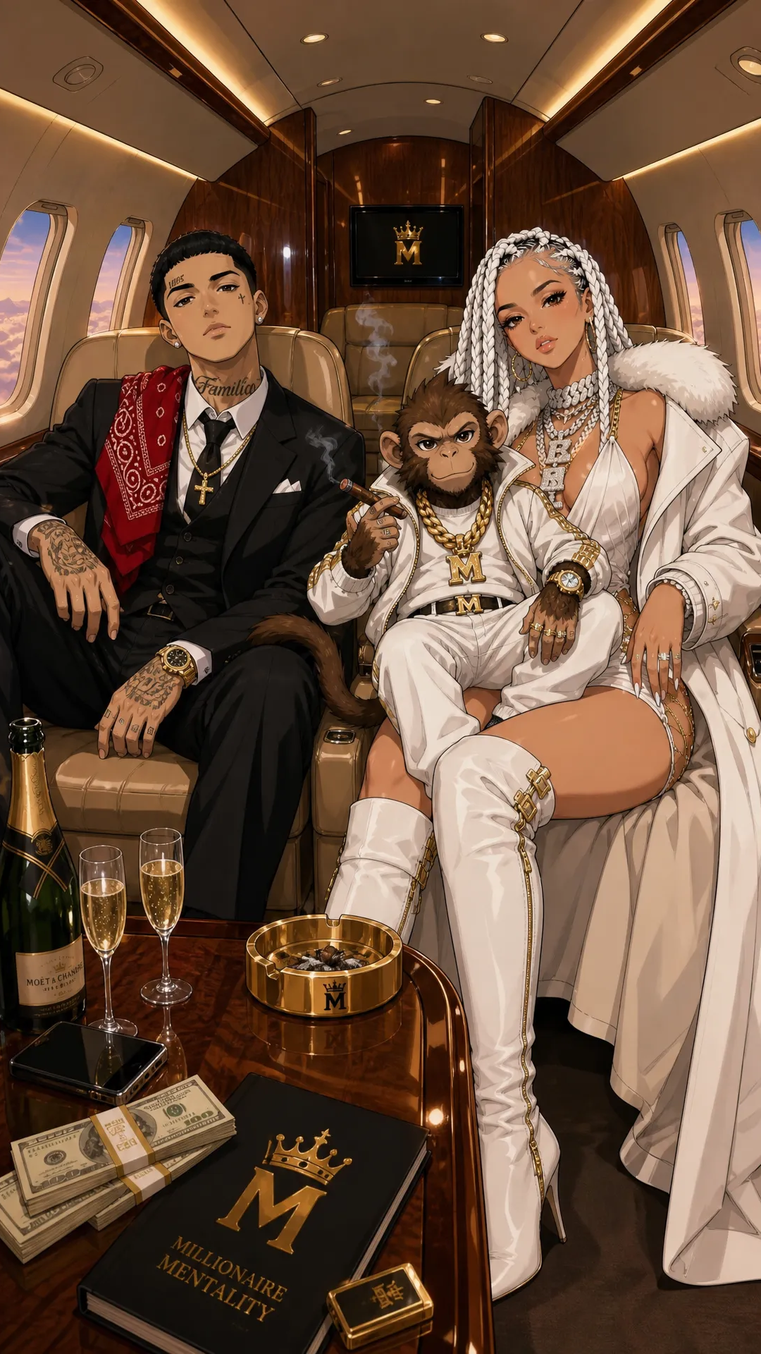 create this music video for me , THe main characters Dora (, light skin latino , rebelious classy lady with skinny build White Braided her usually where a fashionable coat, with a short skimpy dresss beneath, with Luxury high Boots, she usally where lots of dianond in form of chains on her neck ), Monkey Jabo is a Normal meduim sized monkey that works on two feet like a human being would and always has a chain on his neck , sometimes he where a jacket and watch and chain he is dORA'S bEst friend. then lastly Rio is a latino guy , who is the star of this and is singing about Dora (Rio is a slim build latino Guy who lloks like he was workig for the cartel he has taottos on his face and changes between cartel underlyn look to a suit sometimes ) the premise is he tried to save dora by husting but she made it on her own and is now helping him name of song 'GO DORA'
Scene 1: Rio and Dora on a roof top in newyork with chilling while money is looking over the city while leaning on the rail , then it zooms in to Rio Looking at the camera and singing , while dora is slightly in frame as she was close to him rio on his cartel out fit (white tank top red bandana jenas and timberland boots)
Scene 2: rio stands on taht Roof ToP and starts singing , with Dora still sitting down and Rio and Monkey rio on his cartel out fit (white tank top red bandana jenas and timberland boots) and singing and feeling them selves wakling stylishly singing as rio is singing money is behind feeling the song
Scene 3: Now this is a shot of 3 of them on aplane , start with Rio wallking in the plane dressed in A sharp suit , next he is sitting with Dora in the plane with rio to the left and dora to the right and then monkey actual on dora's laps smoking a cigar
Scene 4: Next 3 of them are in a all white get up and each of them wears a unique white jacket , Rio is Upsing while dora is now dancing to the song and Monkey is also there dancing feeling him slef like a boos tese are subltle hip hop style gandster moverments slowly moving and walking around to the song but during Rio is singing (Location a snowy Runied Looking Location they are on a helicopter with an luxury Helicopter Right behind them ), then show Rio driving a ferrari sider on a suburban street in the uk called wigan the ferrari is convertible with roof dropped so Rio is visble in the car
Scene 5: On this scene Rio is about to get i the helicoper while Dora is alreday o and visible , rio is singing to the camera walking to the helicopter in style while moneky is also on view with both hands up in the air next to the mountain lege make this close up high perpesctive shot , then show monkey intrude on the camera final and starts Bopping his head to the users like they should listen this is a close up shot
Scene 6: They at an African Village in Kenya , and Dora and dora is giving meals to school children , then they are at a youth tech innovation center dora created for youths in the usa beinging maga and democrats youth together, this will show dora and rio actually livig and how they spend their lives no singing from rio also add monkey in each of these scenes also helping out
Scene 7: THEY BOTH IS THIER MANSION AS Rio is by the side singing in his cartel clothing , while Dora is signing a guge deal with abunch of old men money is also sitted at the table wearing a Bow tie (no chain here), then next dora is standing and dances to rio with confidence in a sexy way
Scene 8: Dora and Rio climbing the empire state building with mokey far ahead in the lead, then the 2 of them satnd at the Top with monkey handing stylfully from the side of the structure , Rio and Dora hold ecah others hands
Scene 9: On the Top of the Tower Rio is sqauuted down looking at the camera, dora standing in a sexy way with MonEY next to her with arms Folded