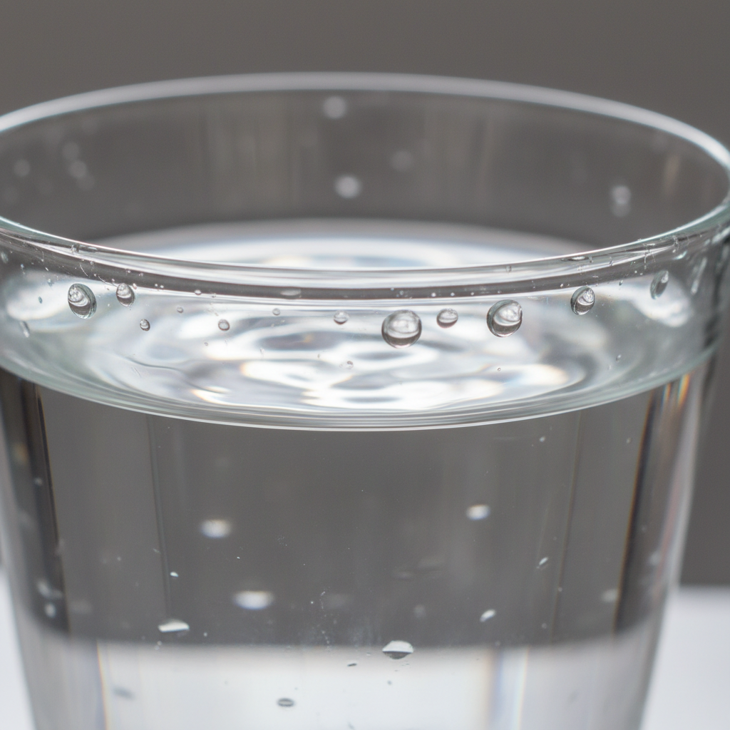 Zoom in on water in a glass pretend we are looking through a powerful advanced microscope, show in 7 steps and keep zooming down to the quarks , explain the elements at these different 7 steps of zoom and how would zooming in on this water actually look